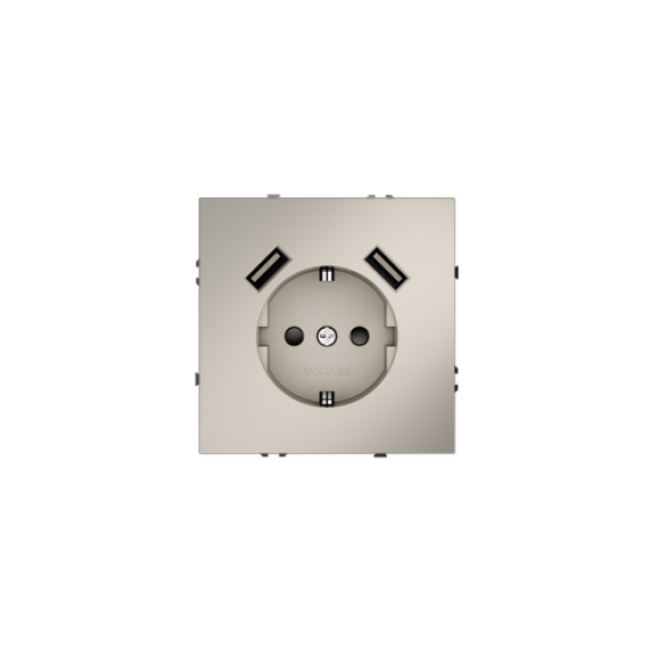 Розетка встраиваемая VOLTUM S70 с заземлением и защитными шторками, 16А, с USB, A+A, (кашемир)