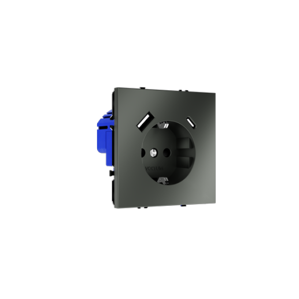 Розетка встраиваемая VOLTUM S70 с заземлением и защитными шторками, 16А, с USB, A+С, (титан)