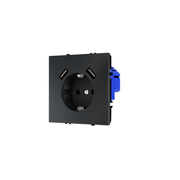 Розетка встраиваемая VOLTUM S70 с заземлением и защитными шторками, 16А, с USB, A+A, (графит)