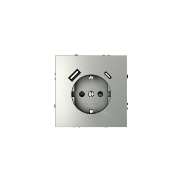 Розетка встраиваемая VOLTUM S70 с заземлением и защитными шторками, 16А, с USB, A+С, (сталь)