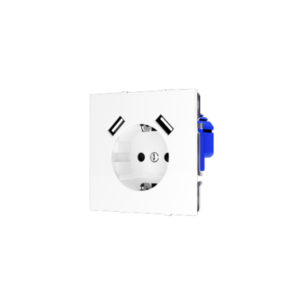Розетка встраиваемая VOLTUM S70 с заземлением и защитными шторками, 16А, с USB, A+A, (белый глянцевы