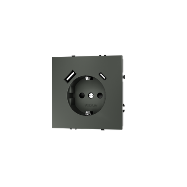 Розетка встраиваемая VOLTUM S70 с заземлением и защитными шторками, 16А, с USB, A+С, (титан)