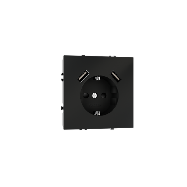 Розетка встраиваемая VOLTUM S70 с заземлением и защитными шторками, 16А, с USB, A+A, (черный матовый