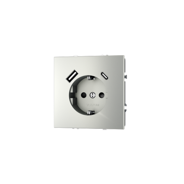 Розетка встраиваемая VOLTUM S70 с заземлением и защитными шторками, 16А, с USB, A+С, (сталь)