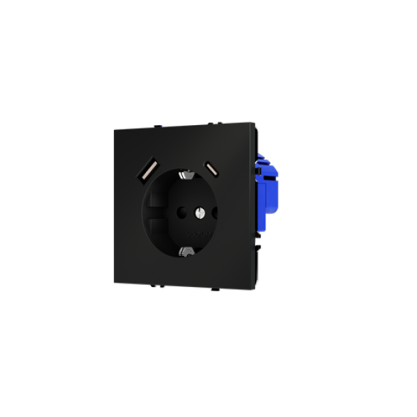 Розетка встраиваемая VOLTUM S70 с заземлением и защитными шторками, 16А, с USB, A+С, (черный матовый
