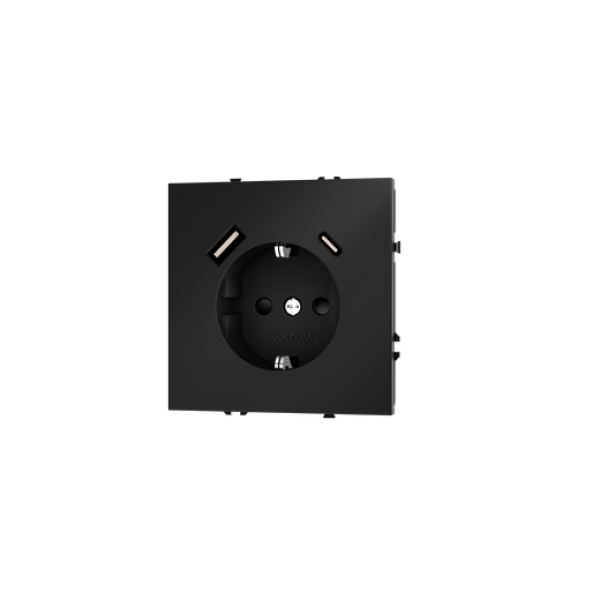 Розетка встраиваемая VOLTUM S70 с заземлением и защитными шторками, 16А, с USB, A+С, (черный матовый