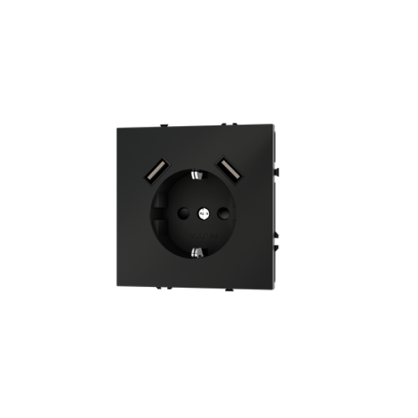 Розетка встраиваемая VOLTUM S70 с заземлением и защитными шторками, 16А, с USB, A+A, (черный матовый