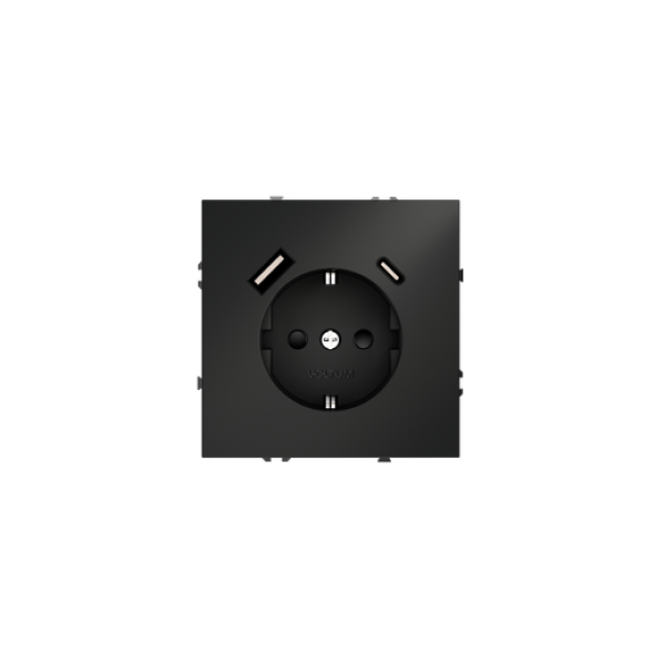 Розетка встраиваемая VOLTUM S70 с заземлением и защитными шторками, 16А, с USB, A+С, (черный матовый