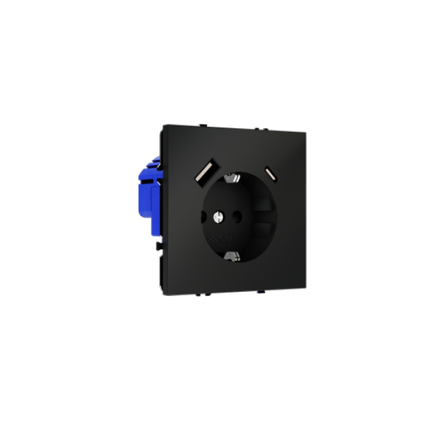 Розетка встраиваемая VOLTUM S70 с заземлением и защитными шторками, 16А, с USB, A+С, (черный матовый