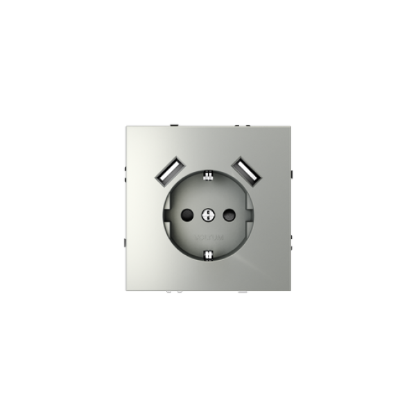 Розетка встраиваемая VOLTUM S70 с заземлением и защитными шторками, 16А, с USB, A+A, (сталь)