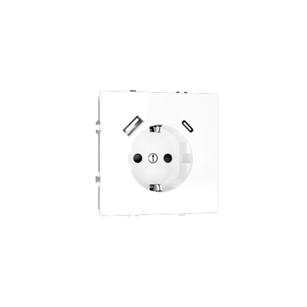 Розетка встраиваемая VOLTUM S70 с заземлением и защитными шторками, 16А, с USB, A+С, (белый глянцевы