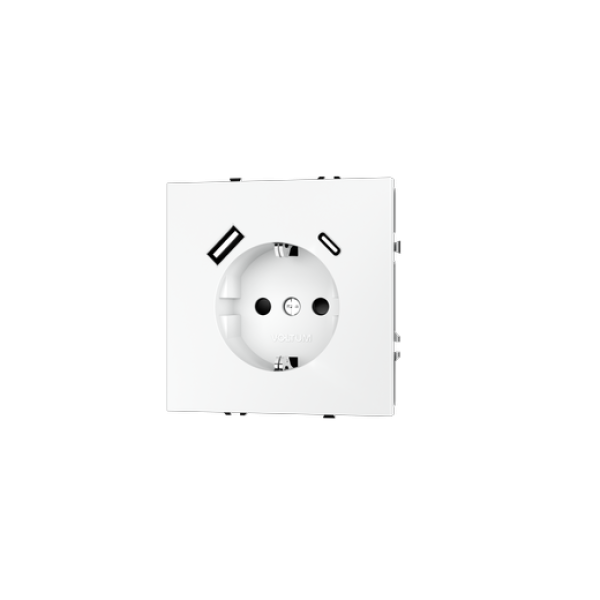 Розетка встраиваемая VOLTUM S70 с заземлением и защитными шторками, 16А, с USB, A+С, (белый матовый)