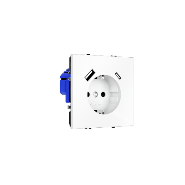 Розетка встраиваемая VOLTUM S70 с заземлением и защитными шторками, 16А, с USB, A+С, (белый матовый)