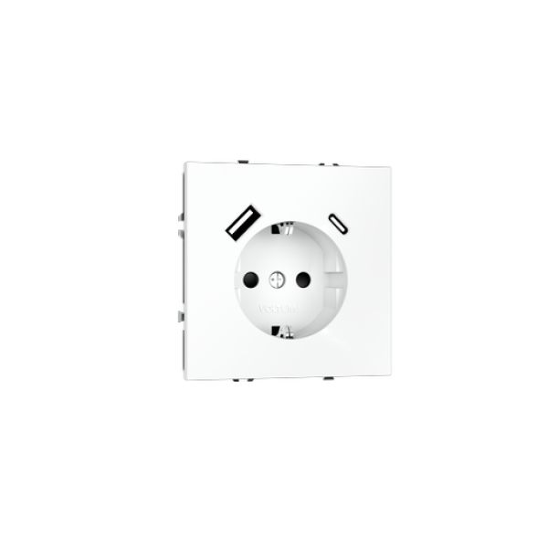 Розетка встраиваемая VOLTUM S70 с заземлением и защитными шторками, 16А, с USB, A+С, (белый матовый)