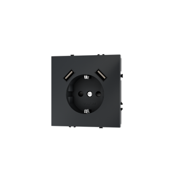 Розетка встраиваемая VOLTUM S70 с заземлением и защитными шторками, 16А, с USB, A+A, (графит)