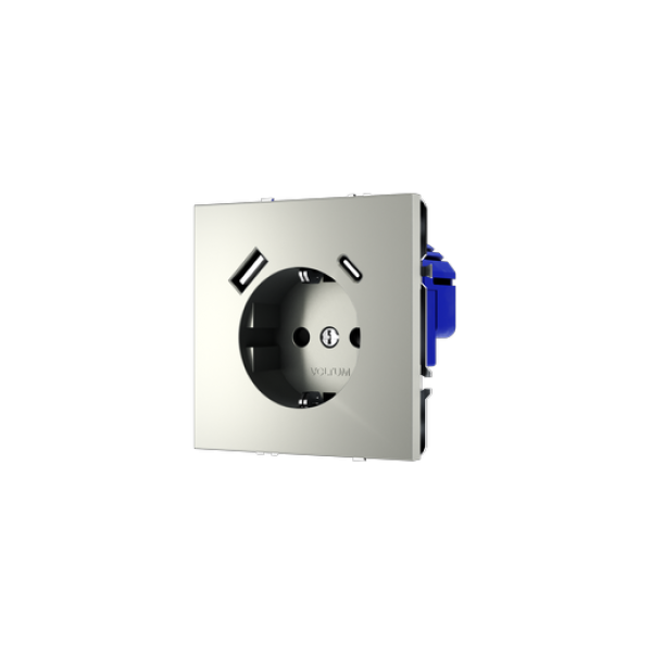 Розетка встраиваемая VOLTUM S70 с заземлением и защитными шторками, 16А, с USB, A+С, (сталь)