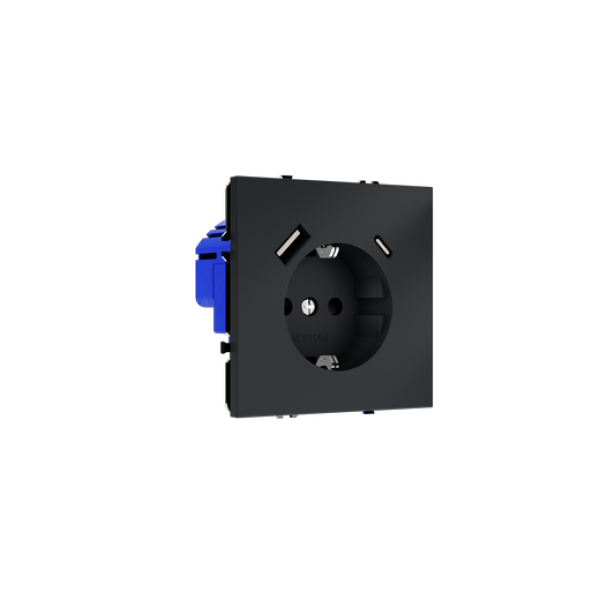 Розетка встраиваемая VOLTUM S70 с заземлением и защитными шторками, 16А, с USB, A+С, (графит)