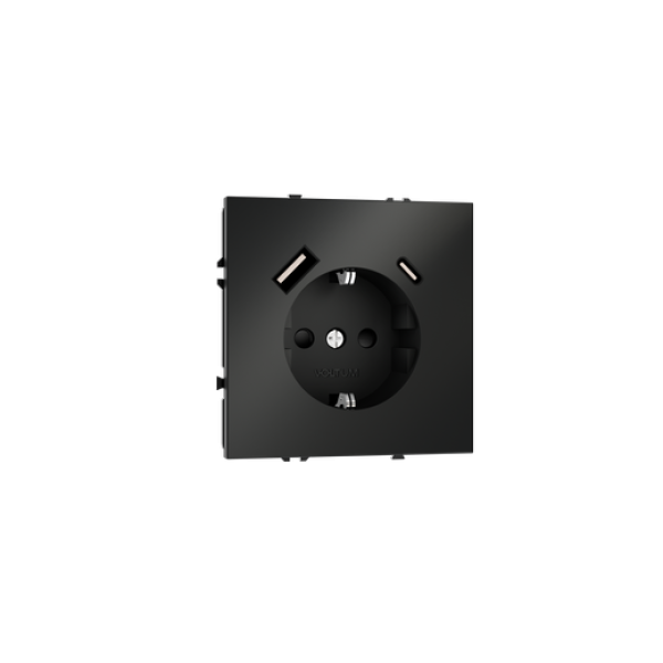 Розетка встраиваемая VOLTUM S70 с заземлением и защитными шторками, 16А, с USB, A+С, (черный матовый