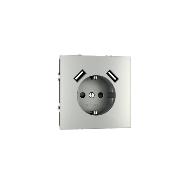 Розетка встраиваемая VOLTUM S70 с заземлением и защитными шторками, 16А, с USB, A+A, (сталь)