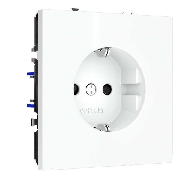 Розетка встраиваемая VOLTUM S70 с заземлением и защитными шторками, 16А, (белый матовый)