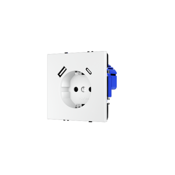 Розетка встраиваемая VOLTUM S70 с заземлением и защитными шторками, 16А, с USB, A+С, (белый матовый)