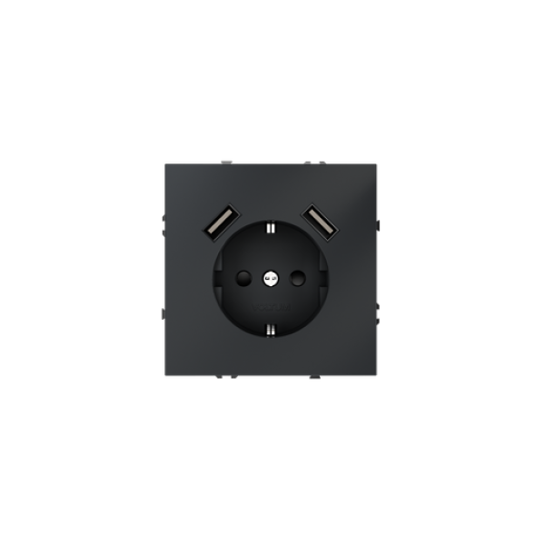 Розетка встраиваемая VOLTUM S70 с заземлением и защитными шторками, 16А, с USB, A+A, (графит)