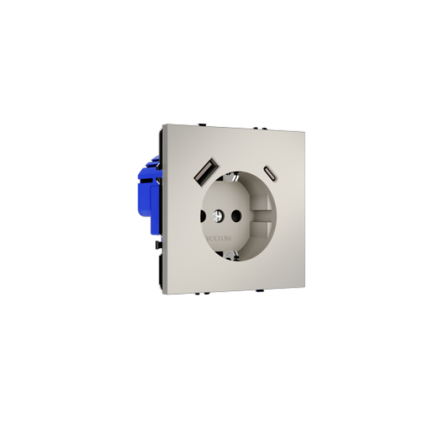 Розетка встраиваемая VOLTUM S70 с заземлением и защитными шторками, 16А, с USB, A+С, (кашемир)