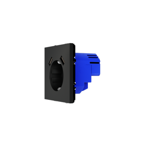 Розетка встраиваемая VOLTUM S70 с заземлением и защитными шторками, 16А, с USB, A+A, (черный матовый