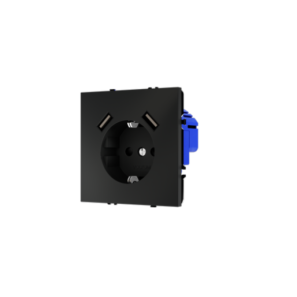Розетка встраиваемая VOLTUM S70 с заземлением и защитными шторками, 16А, с USB, A+A, (черный матовый