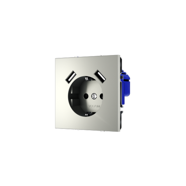 Розетка встраиваемая VOLTUM S70 с заземлением и защитными шторками, 16А, с USB, A+A, (сталь)