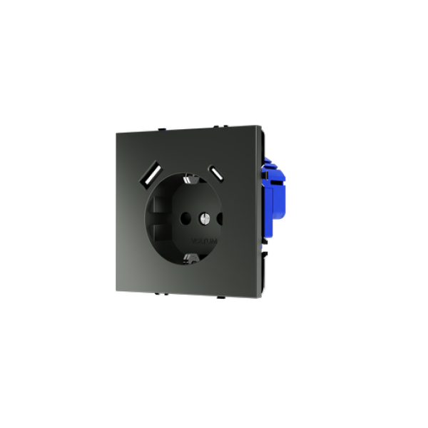 Розетка встраиваемая VOLTUM S70 с заземлением и защитными шторками, 16А, с USB, A+С, (титан)
