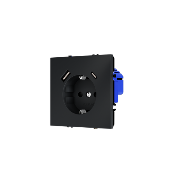 Розетка встраиваемая VOLTUM S70 с заземлением и защитными шторками, 16А, с USB, A+С, (графит)