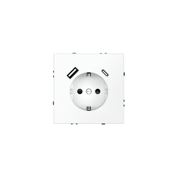 Розетка встраиваемая VOLTUM S70 с заземлением и защитными шторками, 16А, с USB, A+С, (белый матовый)