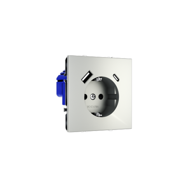 Розетка встраиваемая VOLTUM S70 с заземлением и защитными шторками, 16А, с USB, A+С, (сталь)