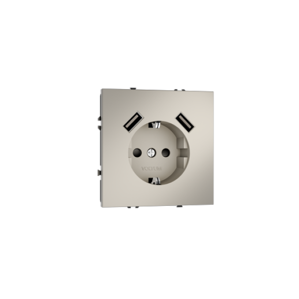Розетка встраиваемая VOLTUM S70 с заземлением и защитными шторками, 16А, с USB, A+A, (кашемир)