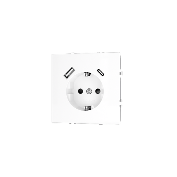 Розетка встраиваемая VOLTUM S70 с заземлением и защитными шторками, 16А, с USB, A+С, (белый глянцевы