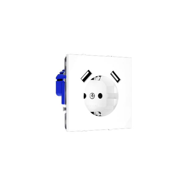 Розетка встраиваемая VOLTUM S70 с заземлением и защитными шторками, 16А, с USB, A+A, (белый глянцевы