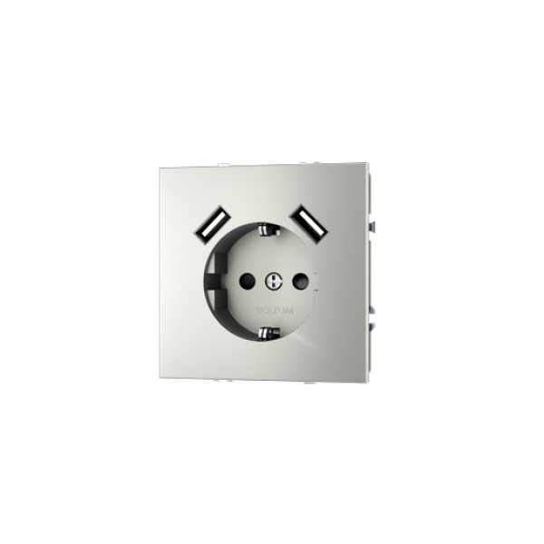 Розетка встраиваемая VOLTUM S70 с заземлением и защитными шторками, 16А, с USB, A+A, (сталь)