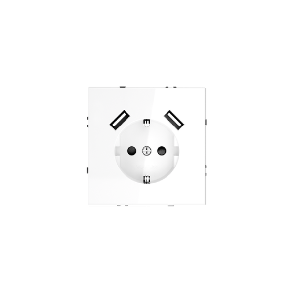 Розетка встраиваемая VOLTUM S70 с заземлением и защитными шторками, 16А, с USB, A+A, (белый глянцевы