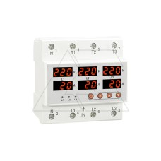 Реле контроля напряжения и тока RM-FVA/63, 3P+N, 3NO, 63A, 220VAC, черед., асимметр., Umin(120_210V)/Umax(220_300V), Imin/Imax(5_63A), 0.1_0.5s/5_600s