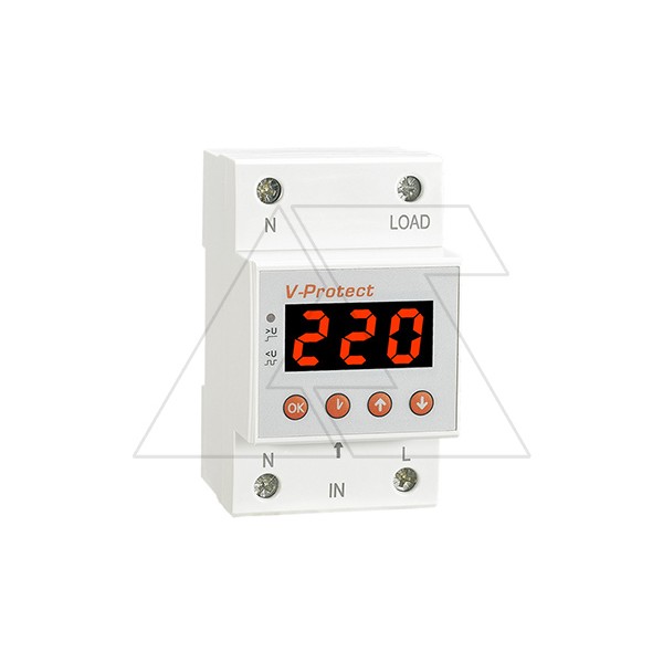 Реле контроля напряжения RM-MV/63, 1NO+N, 63A, 220VAC, Umin(120_210V)/Umax(220_300V), 0.1_0.5s/5_600s, LED-дисплей, 3M