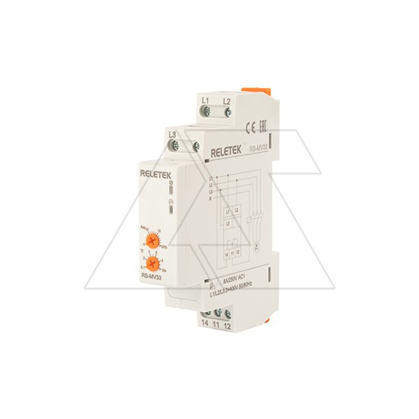 Реле контроля напряжения RS-MV33/400, 3P L-L 400V, 1CO, 8A(250VAC), обрыв, чередование, асимметрия, 0.1_10s, 1M