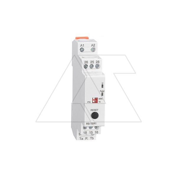 Реле термисторной защиты двигателя RS-TER1, 24-240V AC/DC, 2CO, 8A(250V), авт./ручн. или дистанц. сброс, PTC/TK, LED, 1M