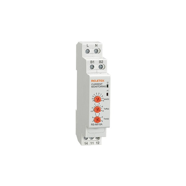 Реле контроля тока RS-MI10A, однофазное, In=10A(1_10A), 1CO, 8A(250VAC), 230VAC, Imax, Ton/off 1_6s/0.5_10s, память ошибки, 1M