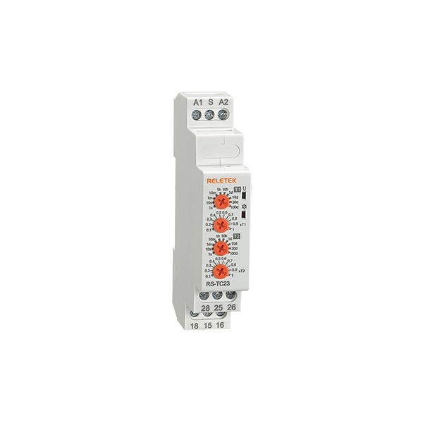 Реле времени RS-TC23, 2CO, 8A(250VAC), 24_240VAC/DC, 100ms_100d, цикличная работа с T1 и T2, 1M