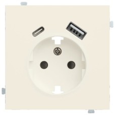 Розетка электрическая с зарядным устройством USB A+C Кремовый сатин
