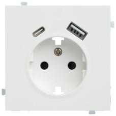 Розетка электрическая с зарядным устройством USB A+C Белый сатин