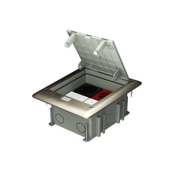 Лючок в пол 6 мод. (2 мод. 45х45 мм. + 2 мод. 22.5х45 мм.),  металл,  IP66,  (с уст. набором)