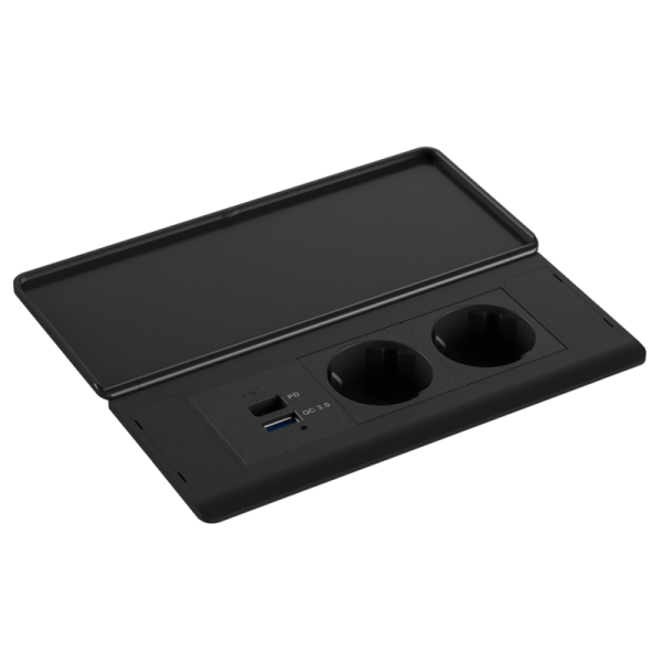 Настольный встраиваемый розеточный блок с откидной крышкой Spread 6 мод. (3 мод. 45х45),  черный
