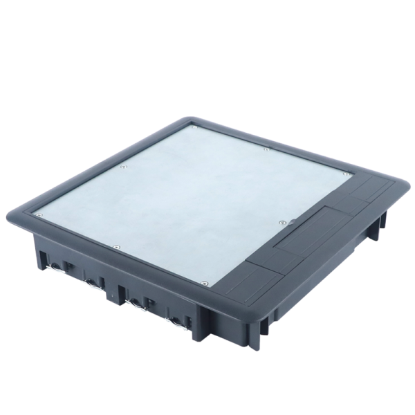 Лючок в пол 16 мод. (8 мод. 45х45 мм.) верт. установка,  глубина 50мм,  крышка ABS + гальванизированная стальная вставка